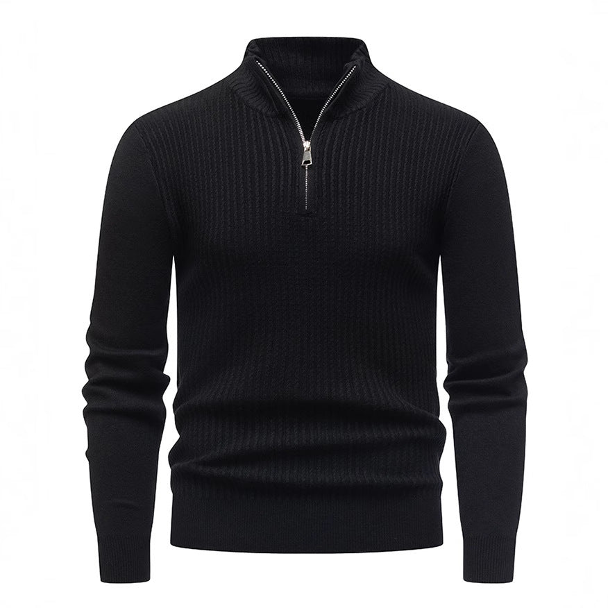 Men's knit sweater with modern stand-up collar and fine rib design Lisslune