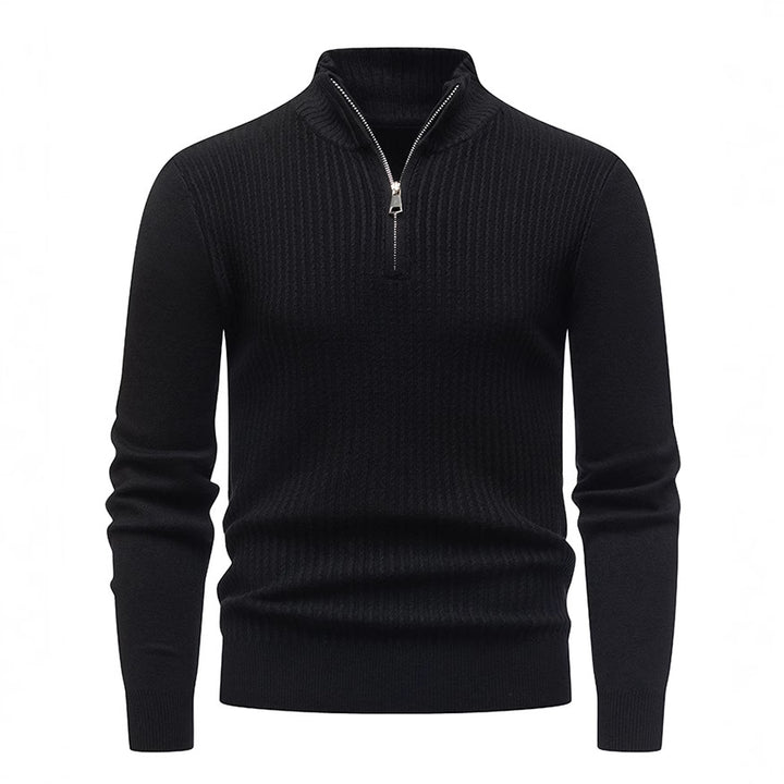 Men's knit sweater with modern stand-up collar and fine rib design Lisslune