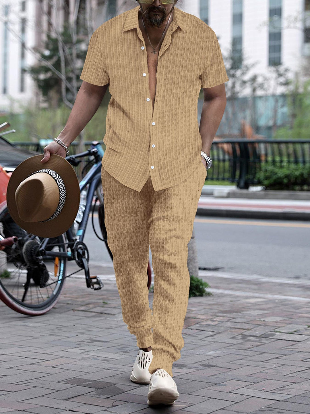 Men's casual short sleeve set with textured surface Lisslune