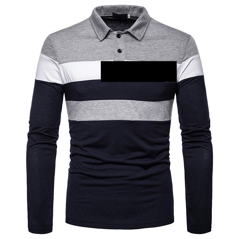 Men's Long Sleeve Polo Shirt with Modern Stripe Pattern and Breathable Cotton Quality Lisslune