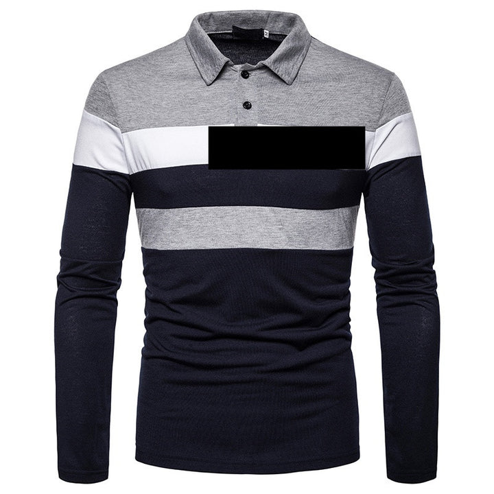 Men's Long Sleeve Polo Shirt with Modern Stripe Pattern and Breathable Cotton Quality Lisslune