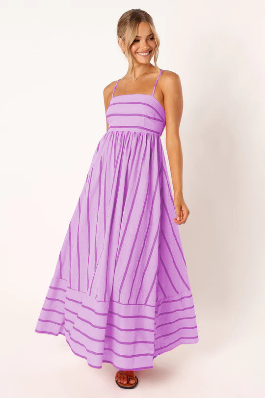 Women’s maxi dress with narrow spaghetti straps and elegant horizontal stripes Lune London