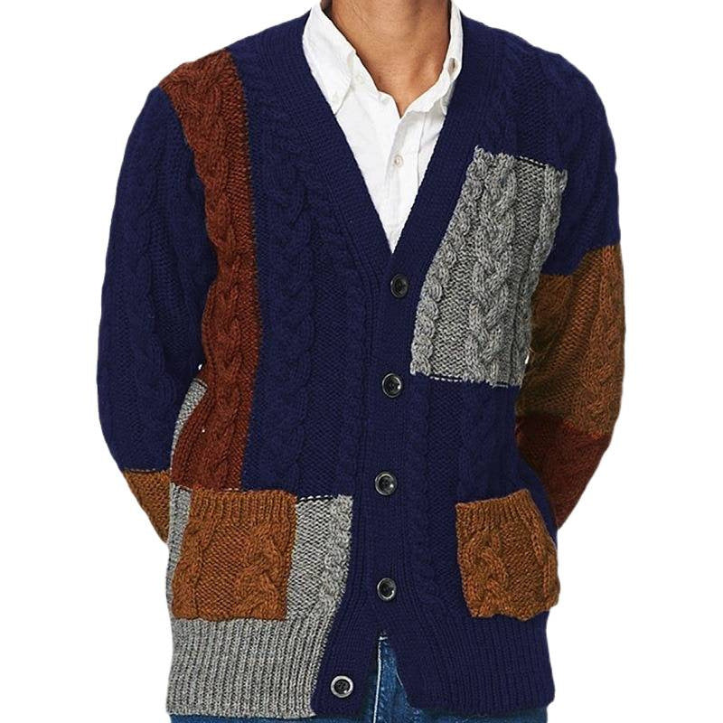 Men's cardigan with modern cable pattern and color-coordinated pockets Lisslune