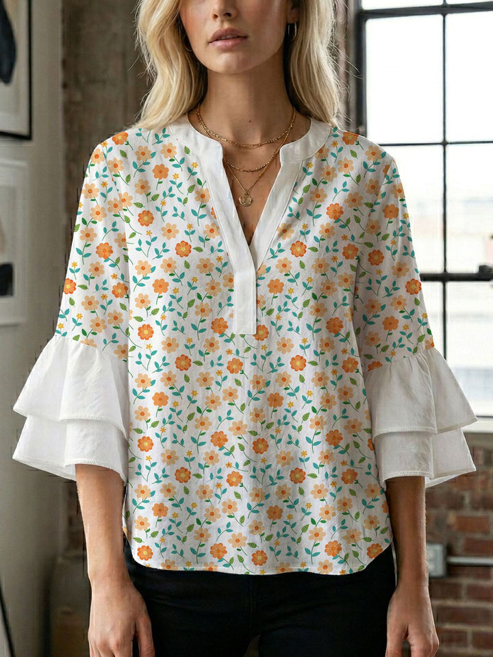 Women's blouse shirt with voluminous sleeves and creative print design Lisslune