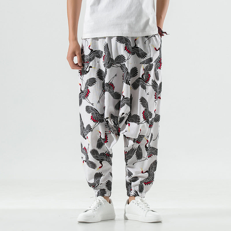 Men's casual harem pants with modern print and elastic waistband Lisslune