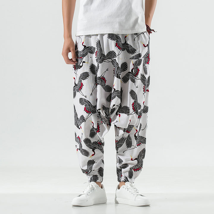 Men's casual harem pants with modern print and elastic waistband Lisslune