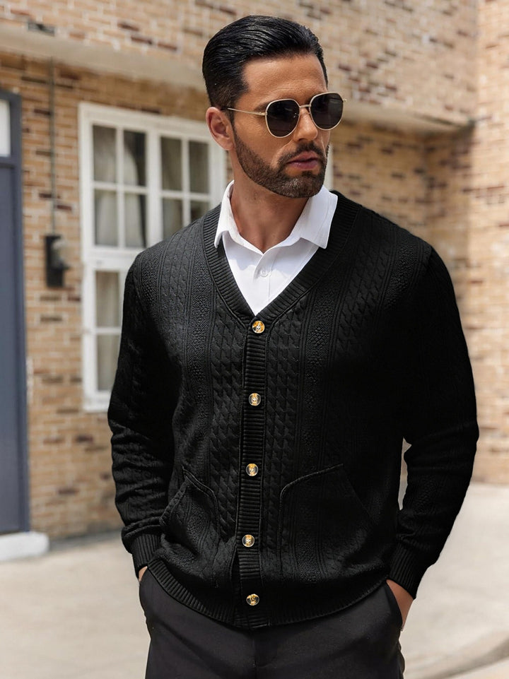 Men's stylish knitted cardigan with practical pockets and unique texture Lisslune