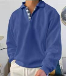 Men's Long Sleeve Polo Shirt with Elegant V-Neck and Stylish Contrast Details Lisslune