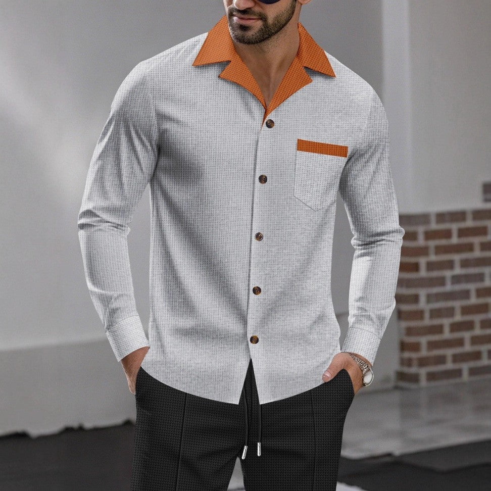 Men's stylish long-sleeve shirt with textured design and practical chest pocket Lisslune