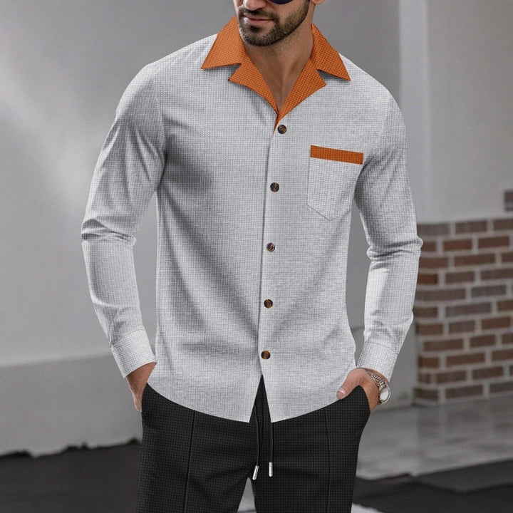 Men's stylish long-sleeve shirt with textured design and practical chest pocket Lisslune