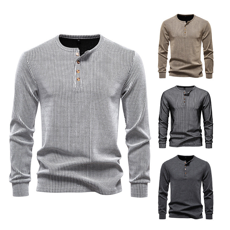 Men's long sleeve shirt with textured ribbed pattern and stylish button placket Lisslune