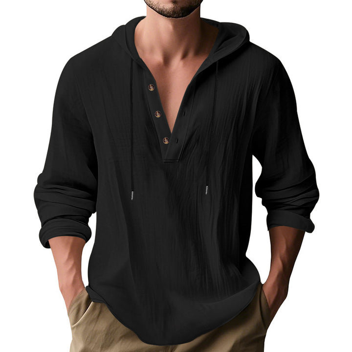 Men's casual hoodie shirt with modern button placket design Lisslune