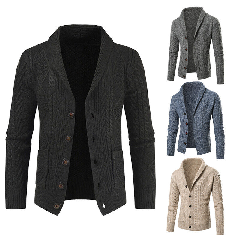 Men's cardigan with modern cable pattern and patch pockets Lisslune
