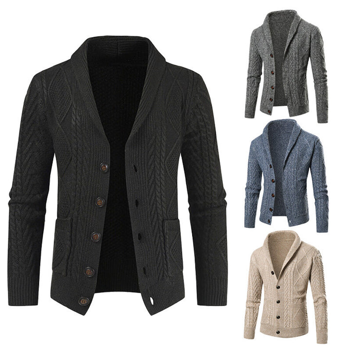 Men's cardigan with modern cable pattern and patch pockets Lisslune