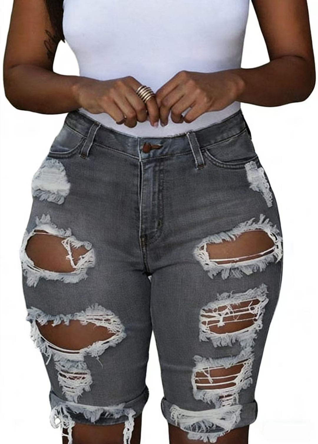 Women's destroyed denim pants with a casual cut and trendy ripped details Lisslune