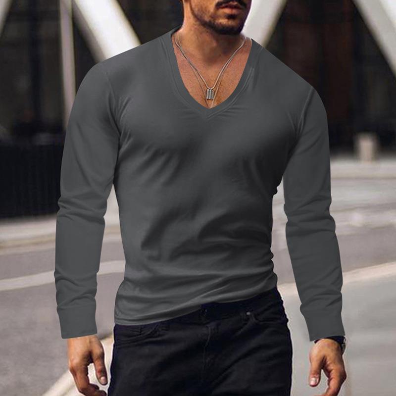 Men's long-sleeved V-neck T-shirt Lisslune