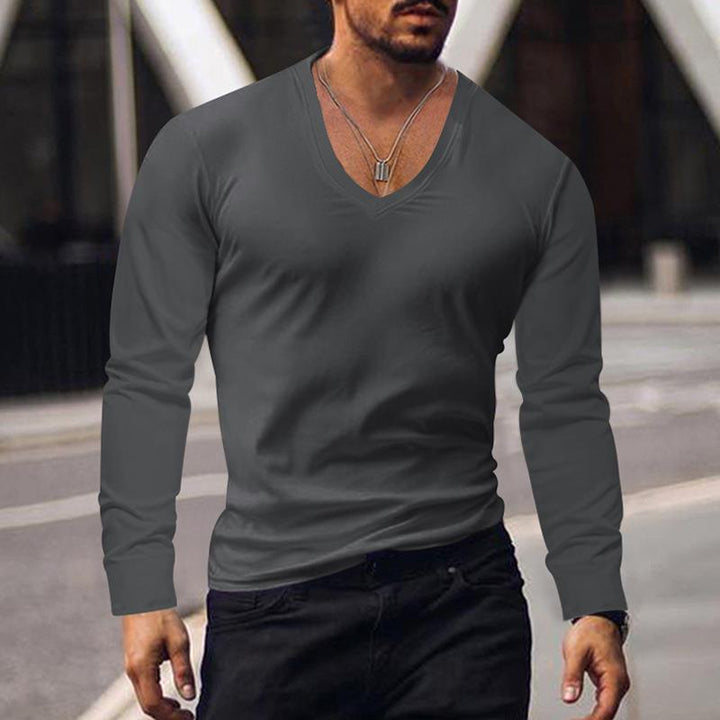 Men's long-sleeved V-neck T-shirt Lisslune