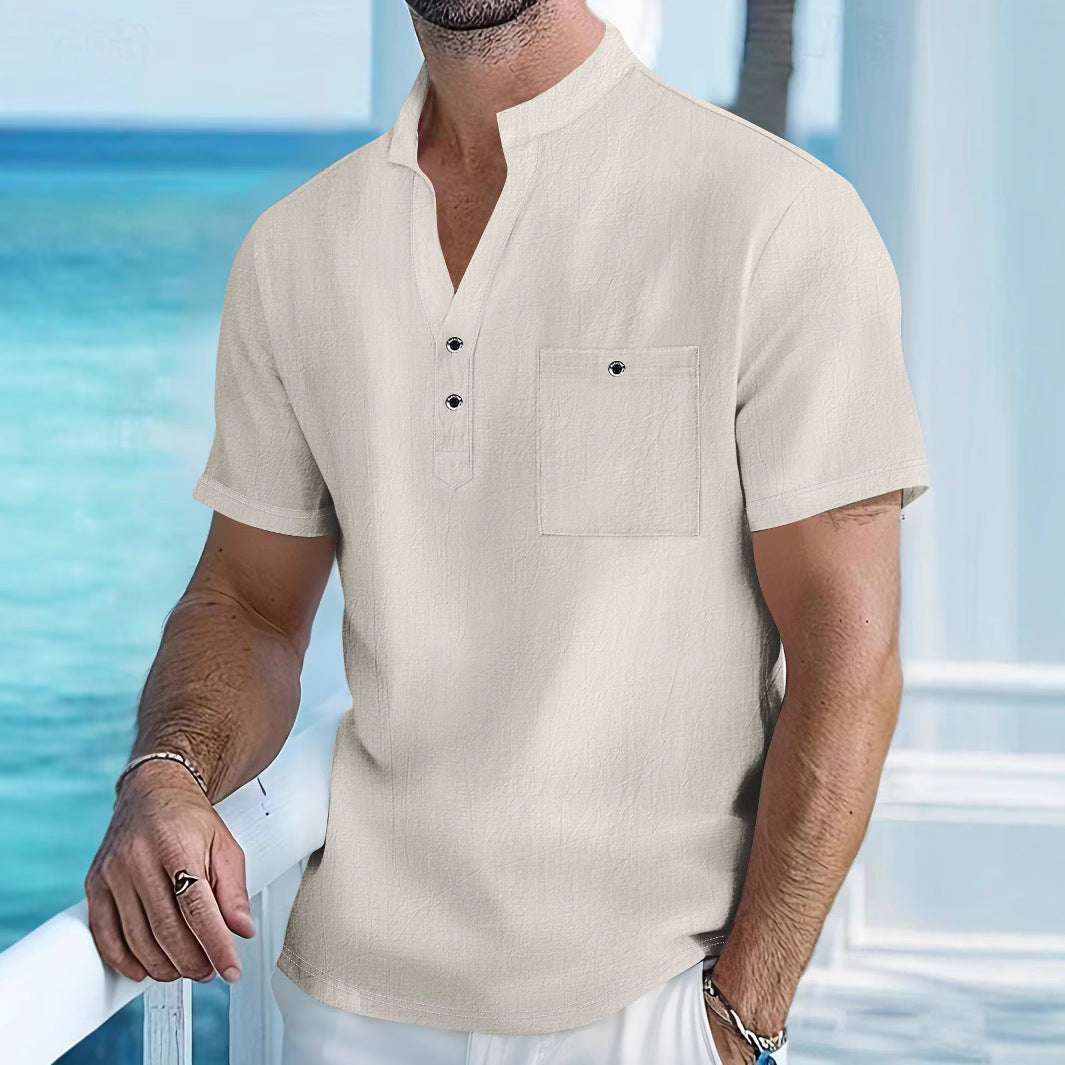 Men's short-sleeve shirt with stylish Henley neckline and chest pocket Lisslune