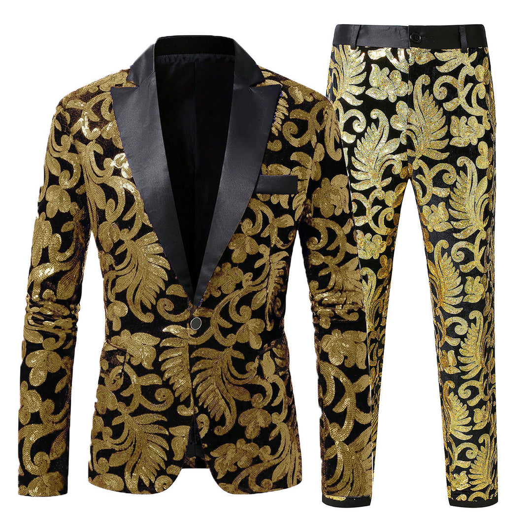 Men's elegant sequin suit set with floral patterns Lisslune