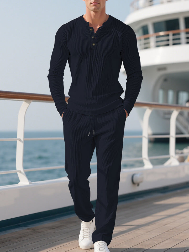 Men's Comfortable Long Sleeve Hoodie with Fashionable Button Placket and Elastic Waistband Lisslune