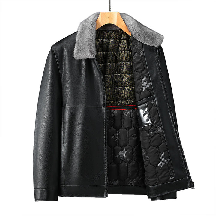 Men's Elegant Synthetic Leather Jacket with Removable Collar Lisslune