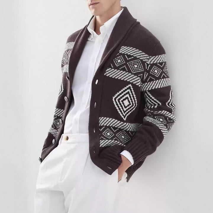 Men's cardigan with modern graphic pattern and classic collar Lisslune