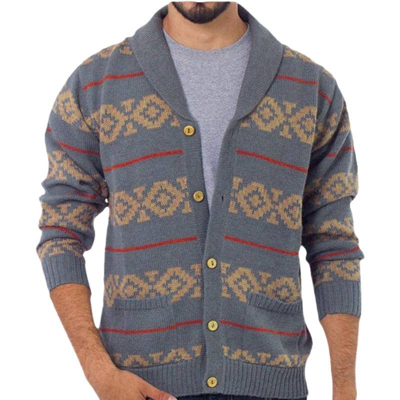 Men's cardigan with modern geometric pattern and practical pockets Lisslune