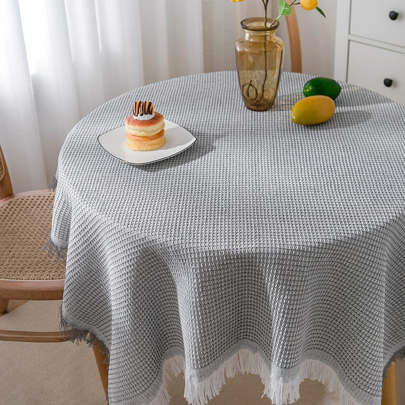 Lisslune | Waffle Modern Tablecloth, Knitted Fabric Lace Coffee Cloth, Round Tablecloth, Rectangular Tablecloth
