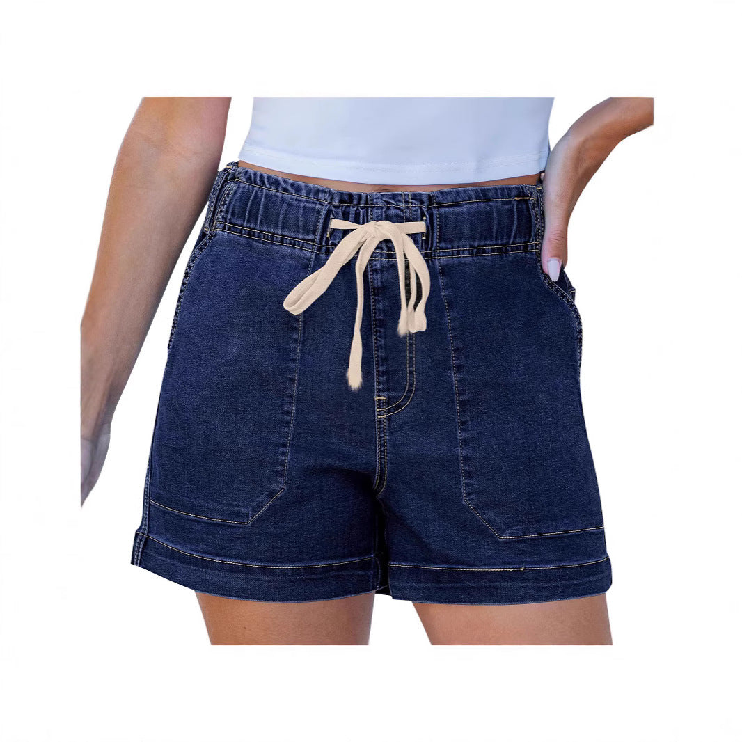 Women comfortable denim shorts with elastic waistband and practical pockets Lisslune
