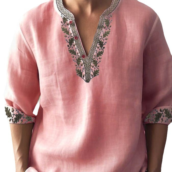 Men's linen blouse with extravagant floral pattern and elegant button details Lisslune
