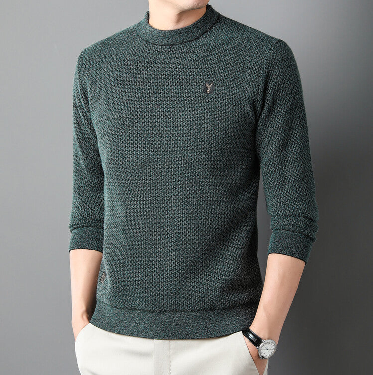 Men's Structured Sweater with Round Neckline and High-Quality Knit Texture Lisslune