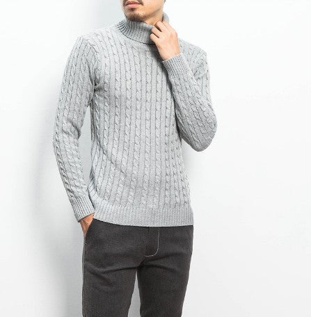 Men's knit pullover with high collar and cable pattern Lisslune