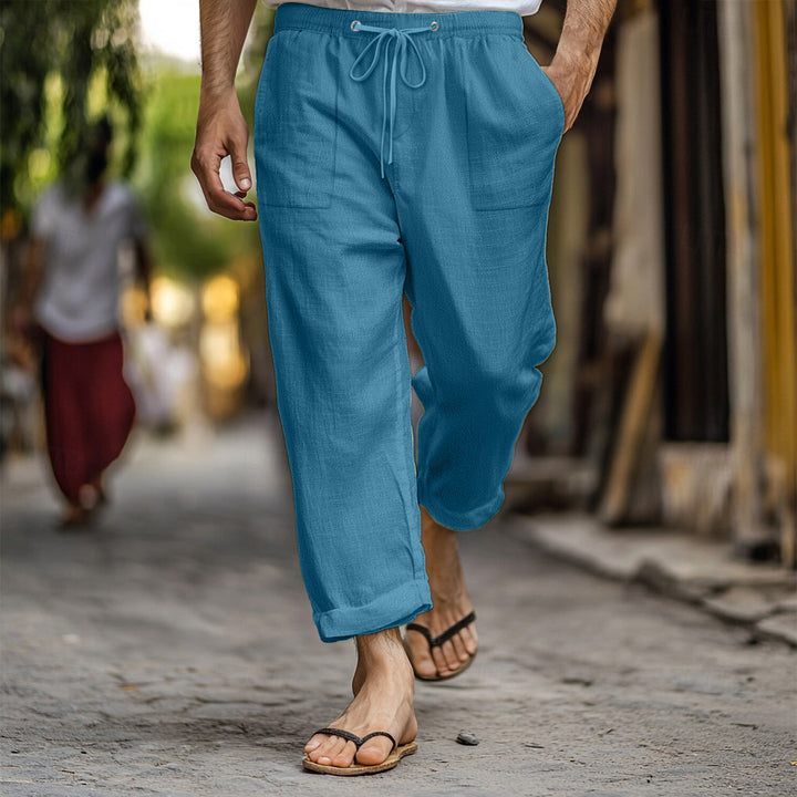 Men's airy linen pants with elastic drawstring and practical side pockets Lisslune