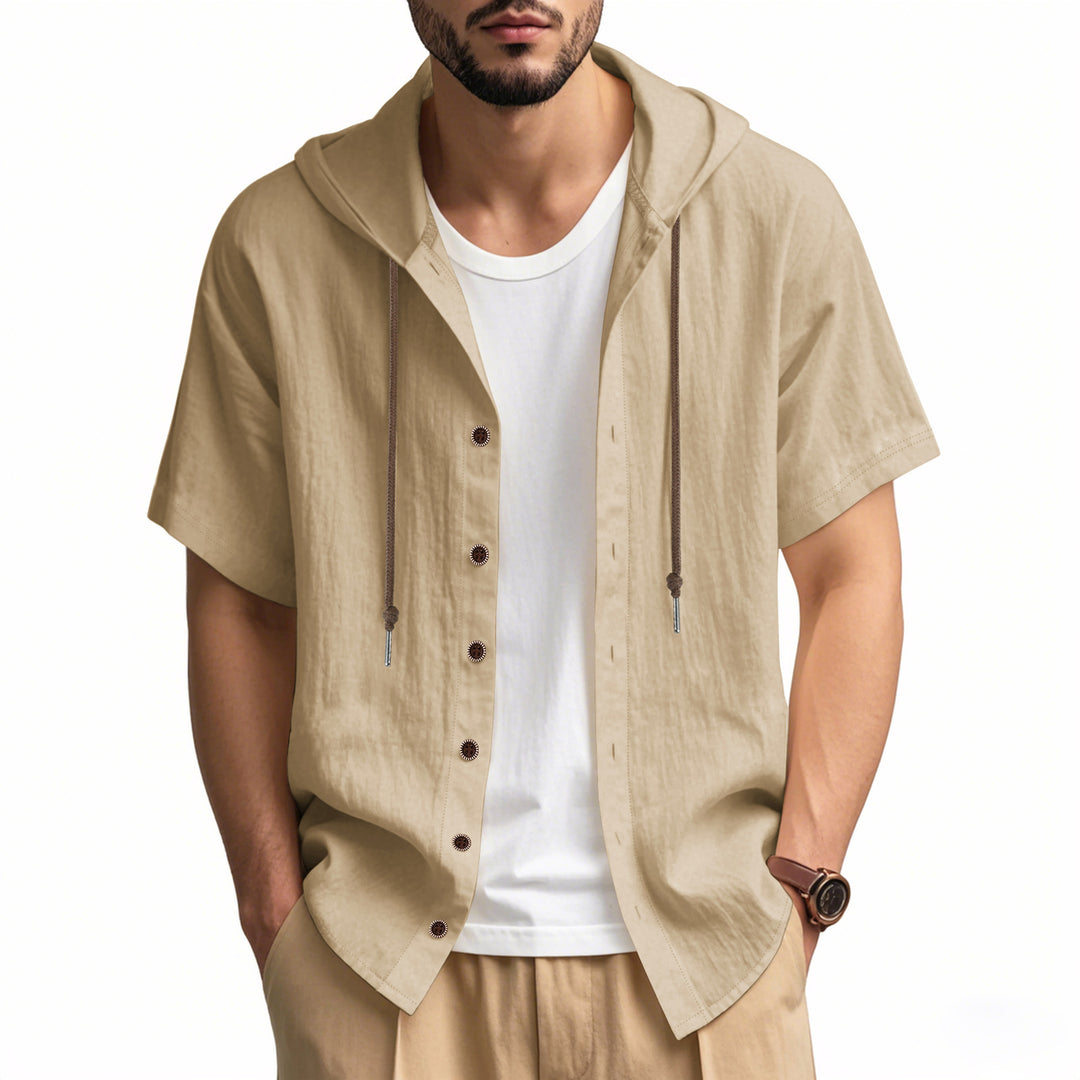Men's casual short sleeve shirt with hood and button details Lisslune