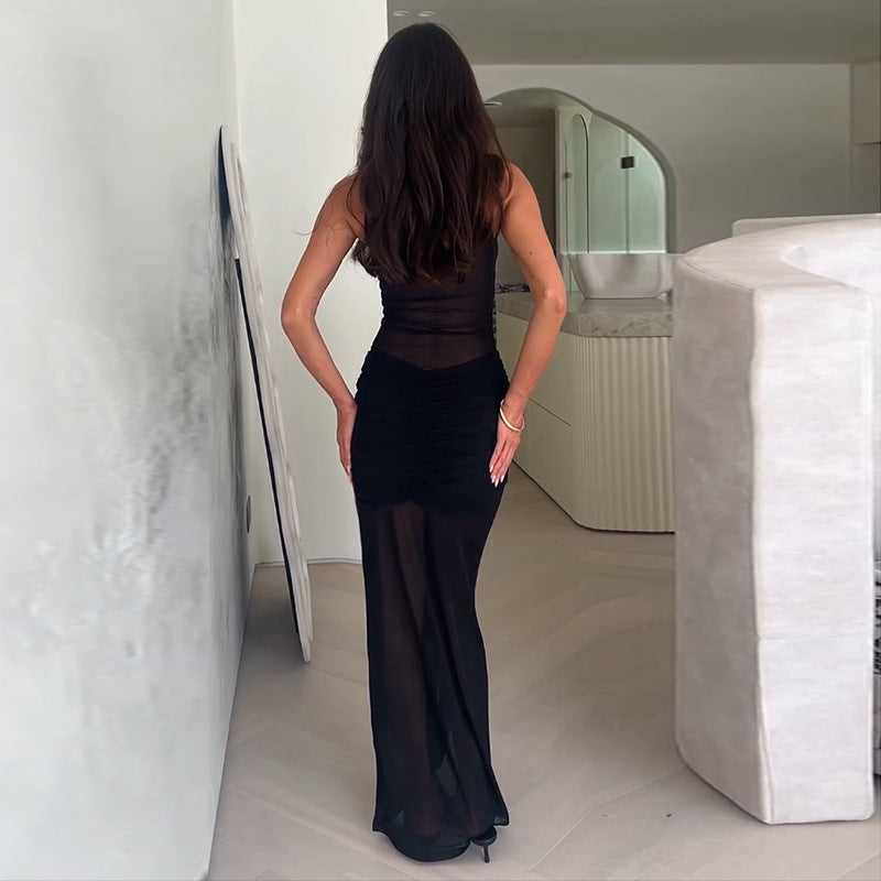 Ladies Elegant Maxi Dress with Sophisticated Draping Design and High Split