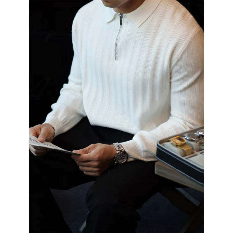 Men's knitted sweater with collar and practical zipper Lisslune