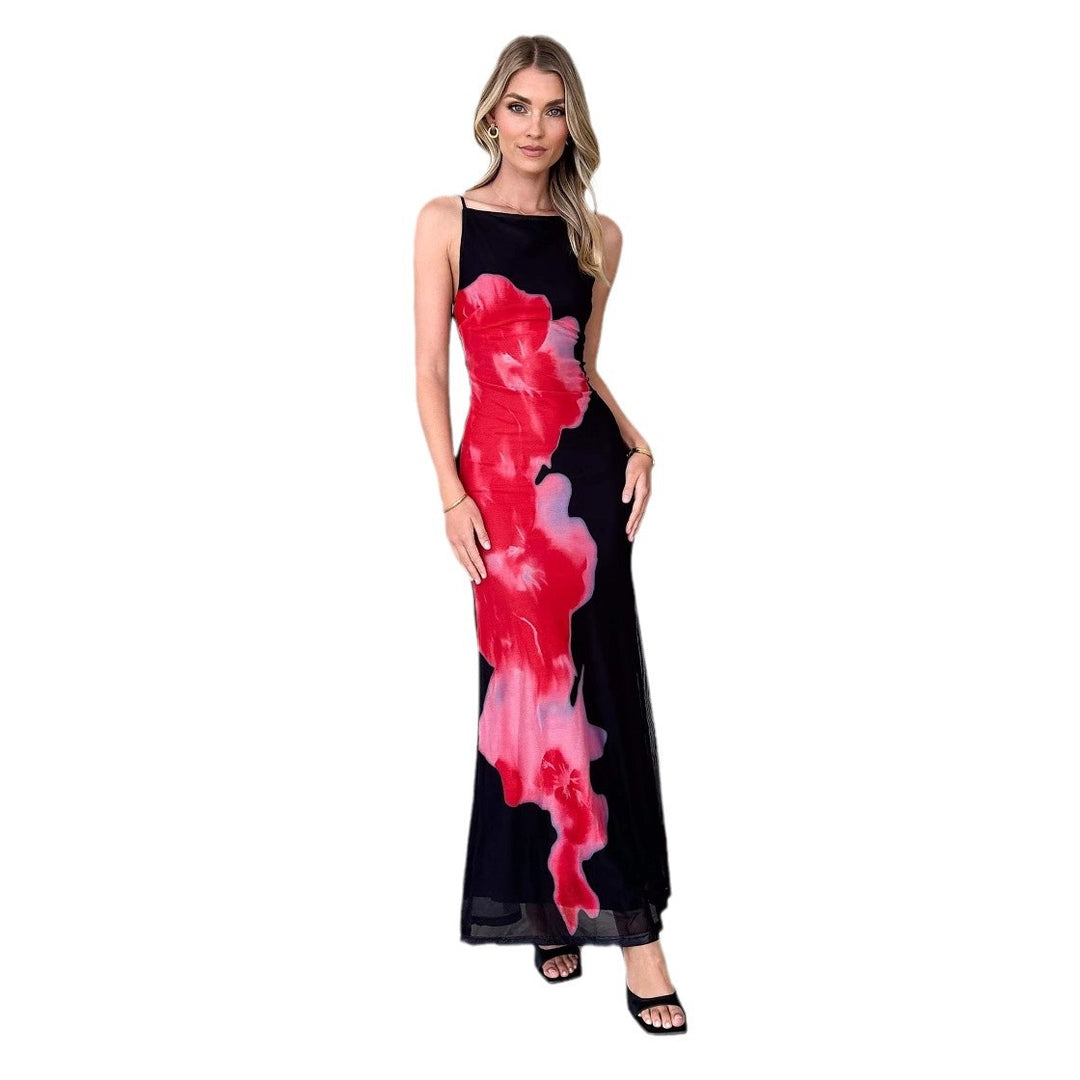 Women's Elegant Maxi Dress with Floral Print and Slim Fit Lisslune