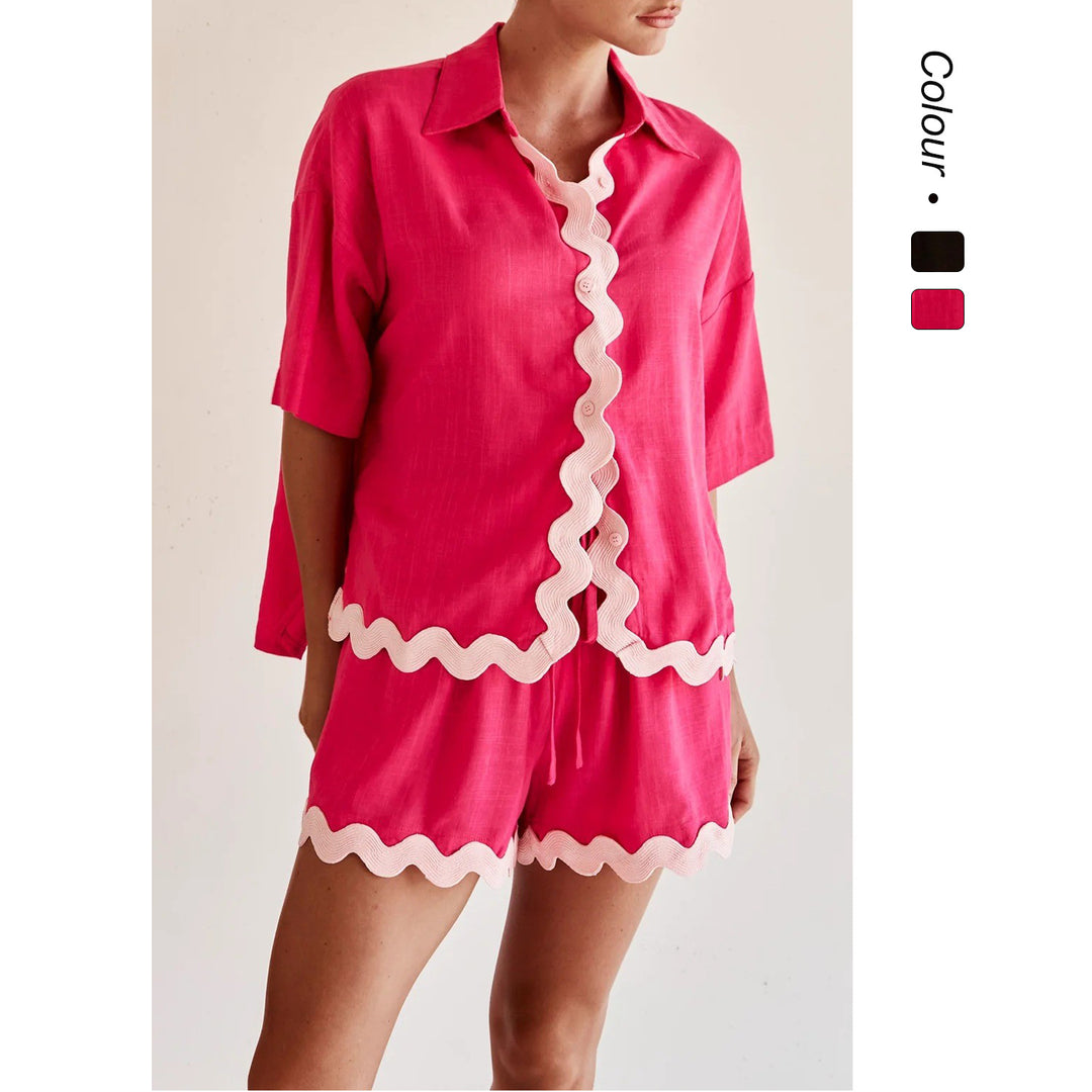 Women's leisure set with stylish short-sleeve shirt and casual shorts