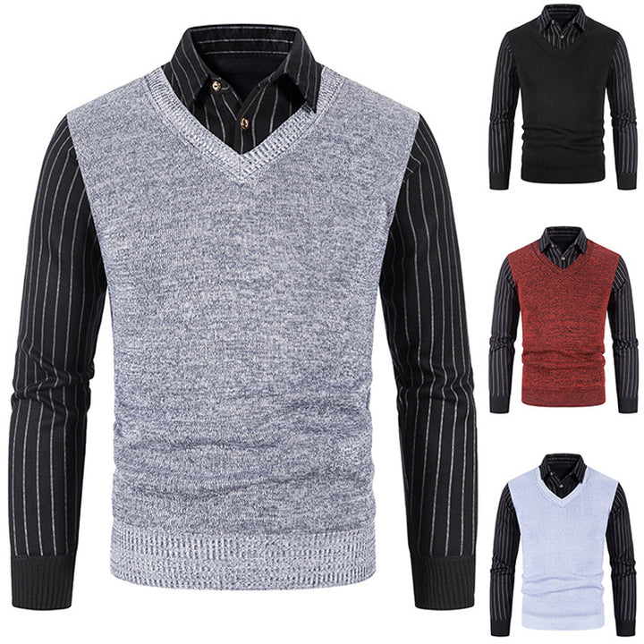 Men's knit pullover with V-neck and contrasting sleeves Lisslune