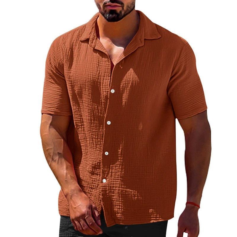 Men's short-sleeve shirt with casual texture and modern button details Lisslune