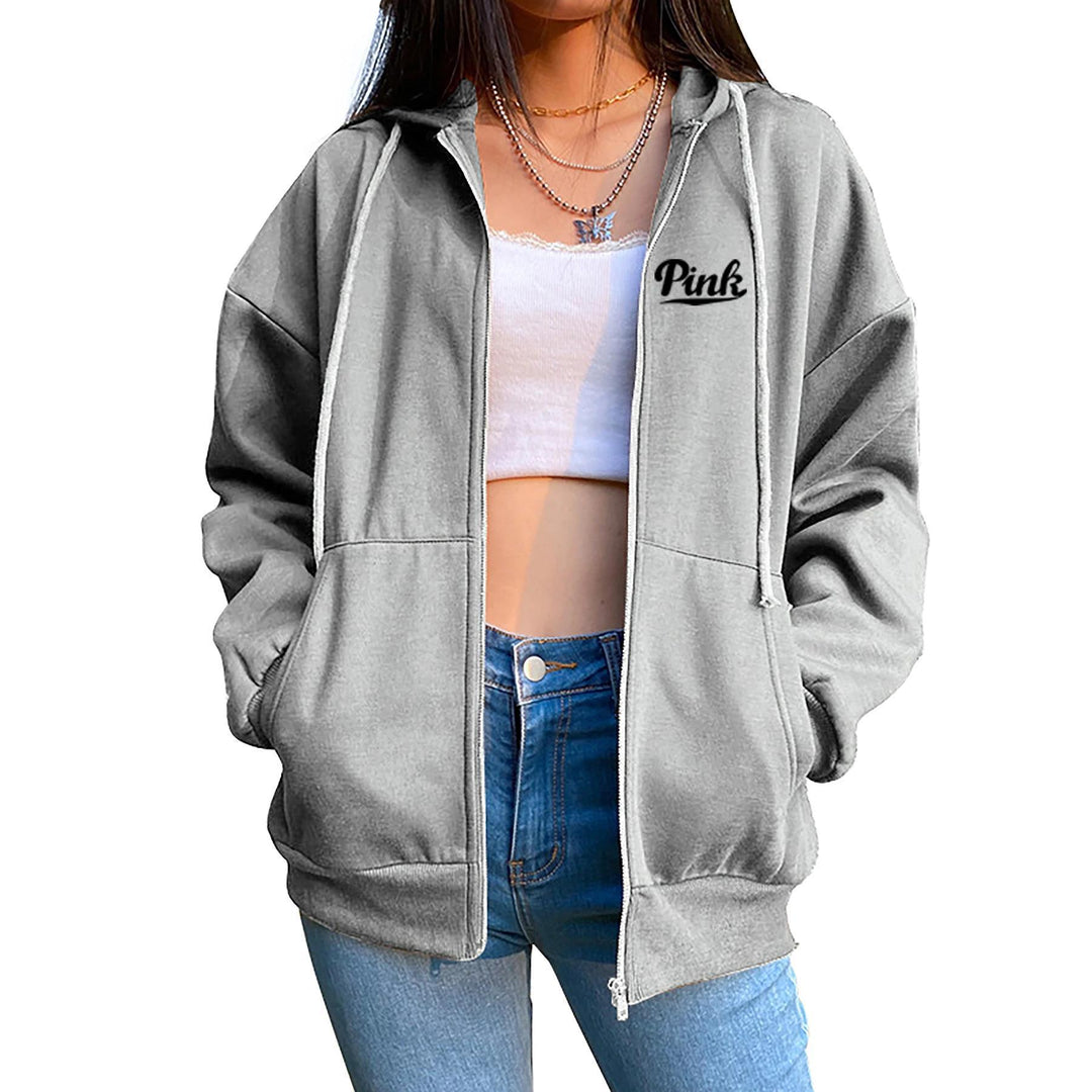 Women's relaxed hoodie jacket with practical zip and stylish lettering Lisslune