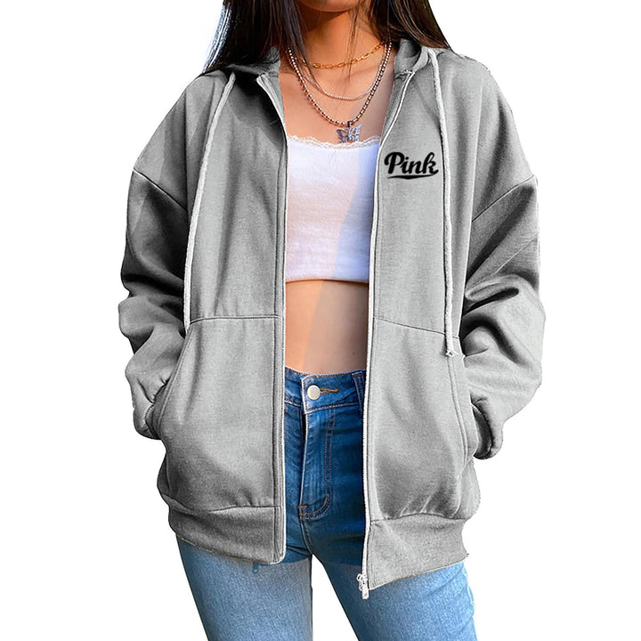 Women's relaxed hoodie jacket with practical zip and stylish lettering Lisslune