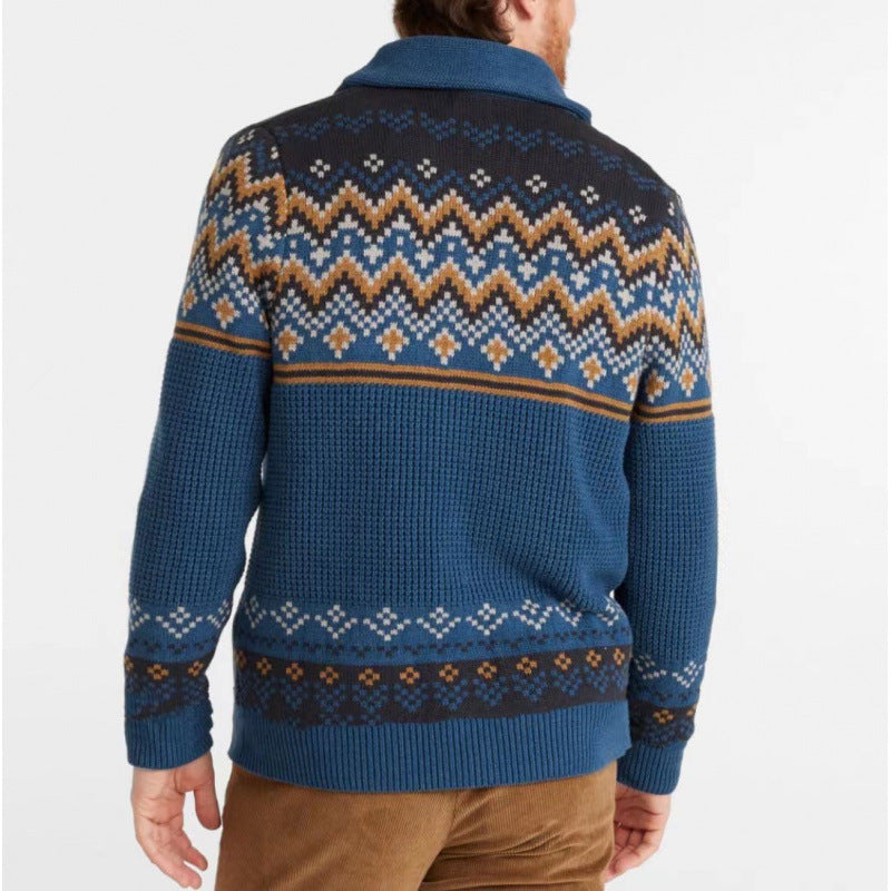 Men's cardigan with traditional Norwegian pattern and large pockets Lisslune