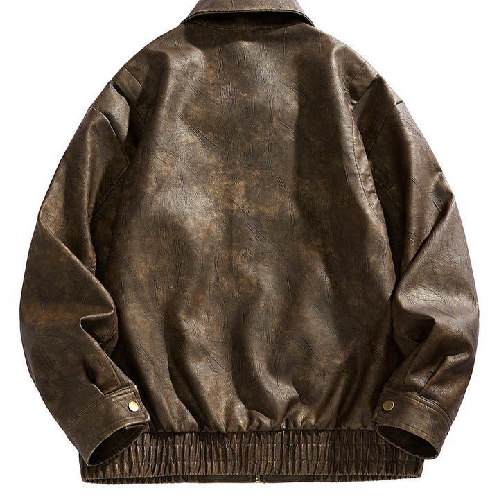 Men's cropped leather jacket with elastic waistband and Lisslune pockets