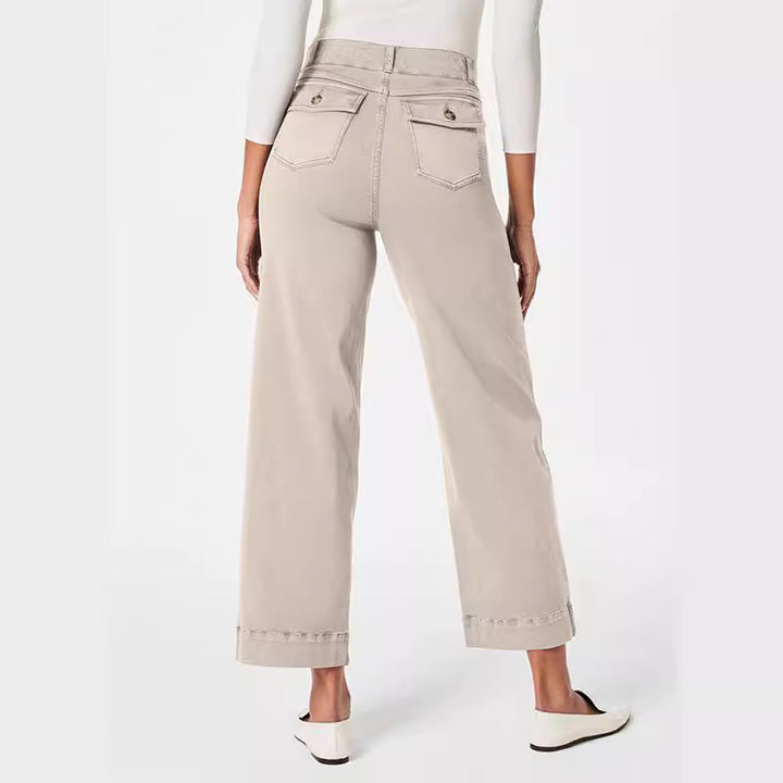 Damen Weite High-Waist Hose mit modischen Knopfdetails Lisslune