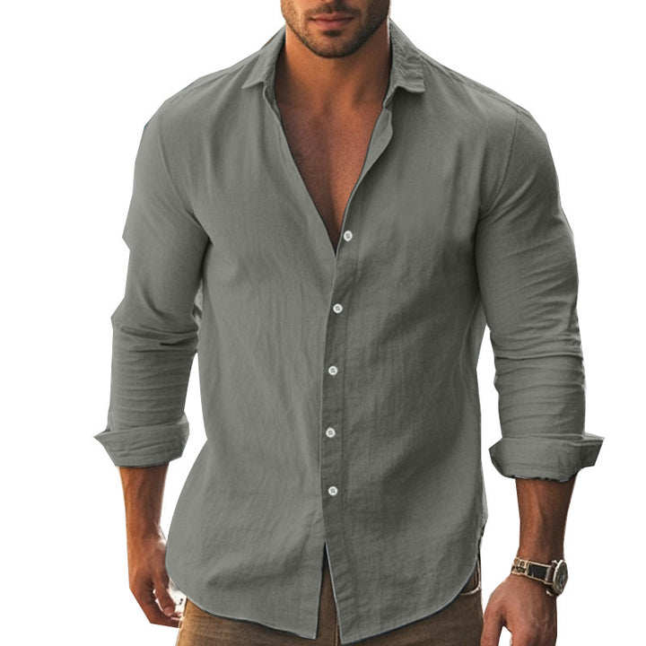 Men's Elegant Long Sleeve Shirt with Modern Collar and High-Quality Cotton Structure Lisslune