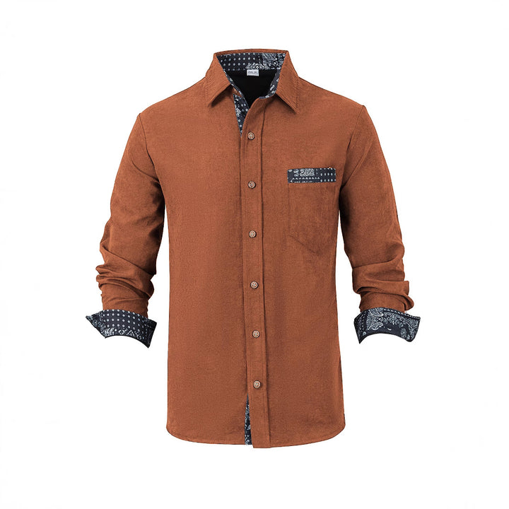 Men's long sleeve shirt with textured material and fashionable collar Lisslune