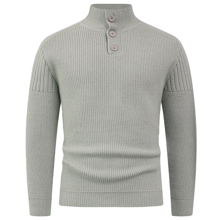 Men's knitted sweater with high collar and button details Lisslune