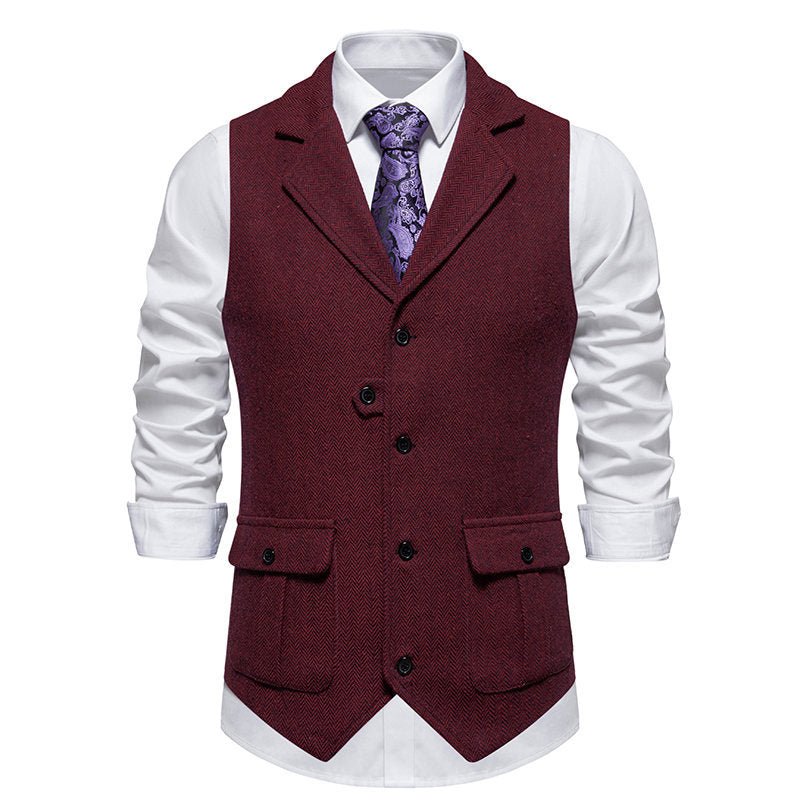 Men's suit vest in modern herringbone design with practical pockets Lisslune