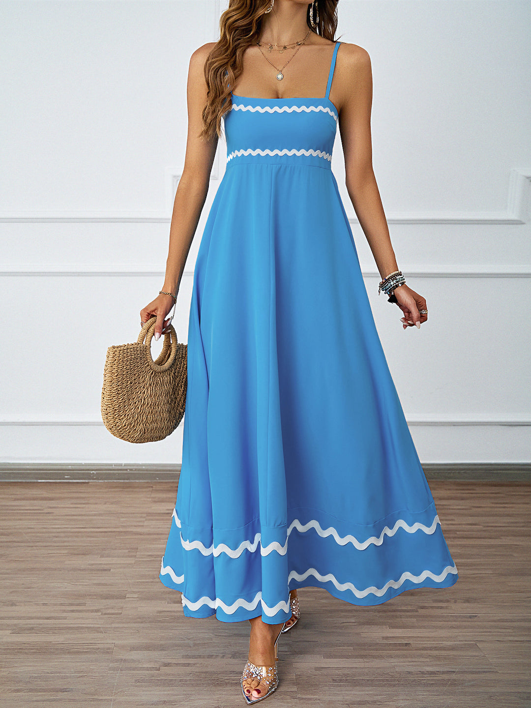 Women Long Maxi Dress with Spaghetti Straps and Decorative Hem Lisslune